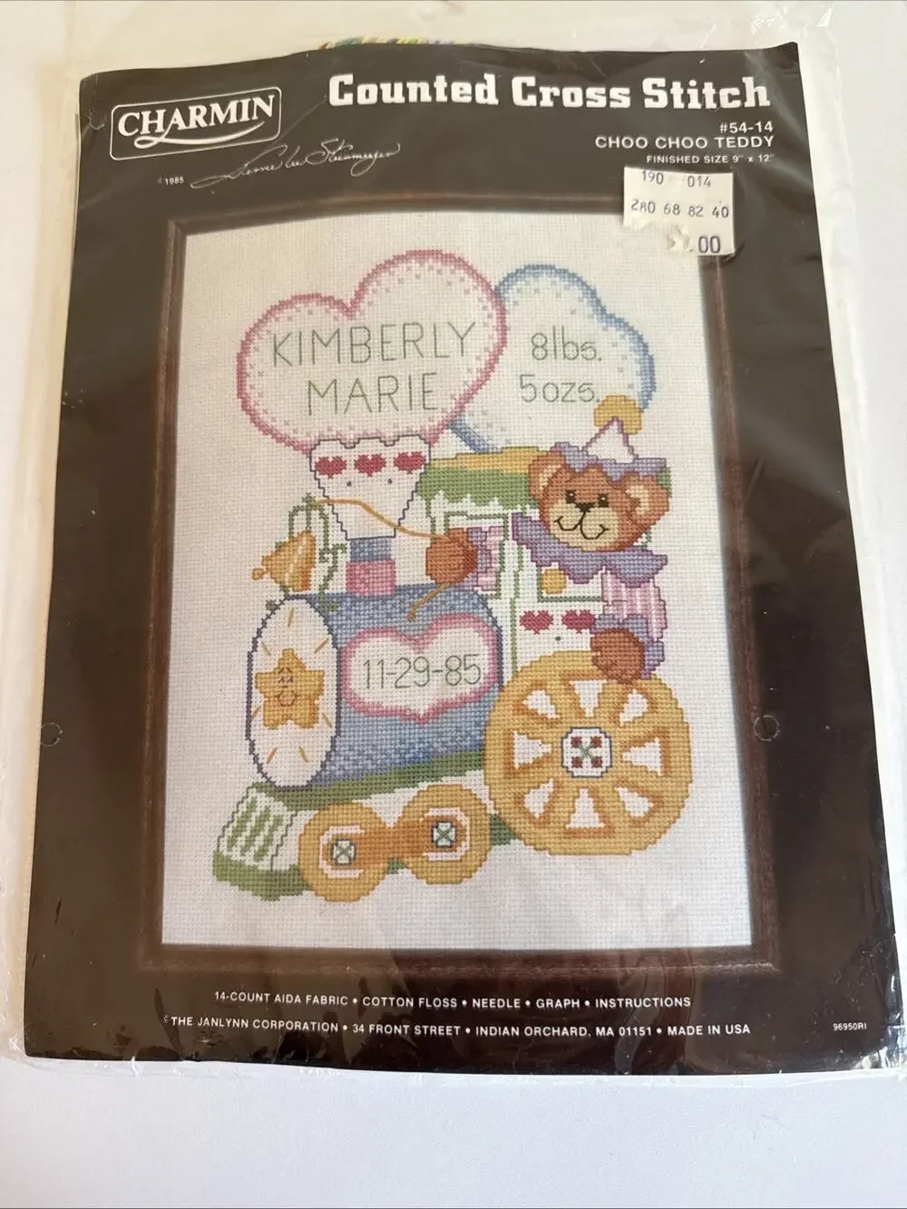 Janlynn Counted Cross Stitch Kit Choo Choo Train Teddy Sampler Baby Gift NEW